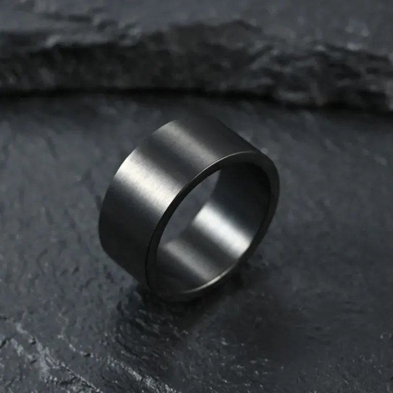 10MM Men's Titanium Ring Wedding Band Black Plated Pipe Cut Brushed Top