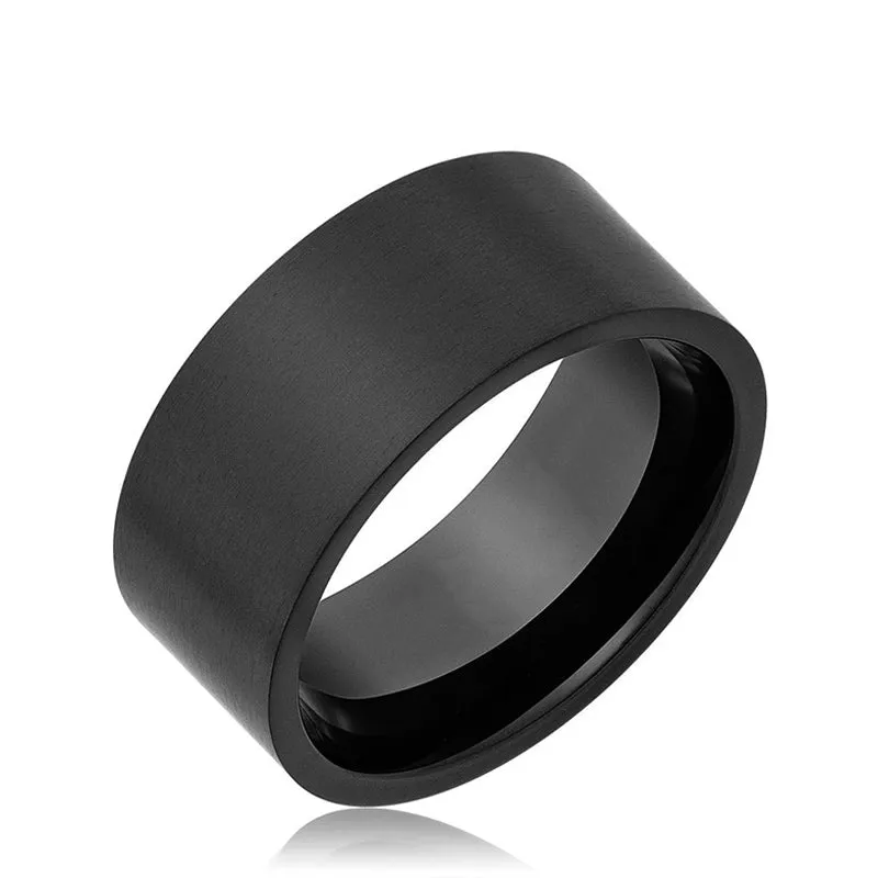 10MM Men's Titanium Ring Wedding Band Black Plated Pipe Cut Brushed Top