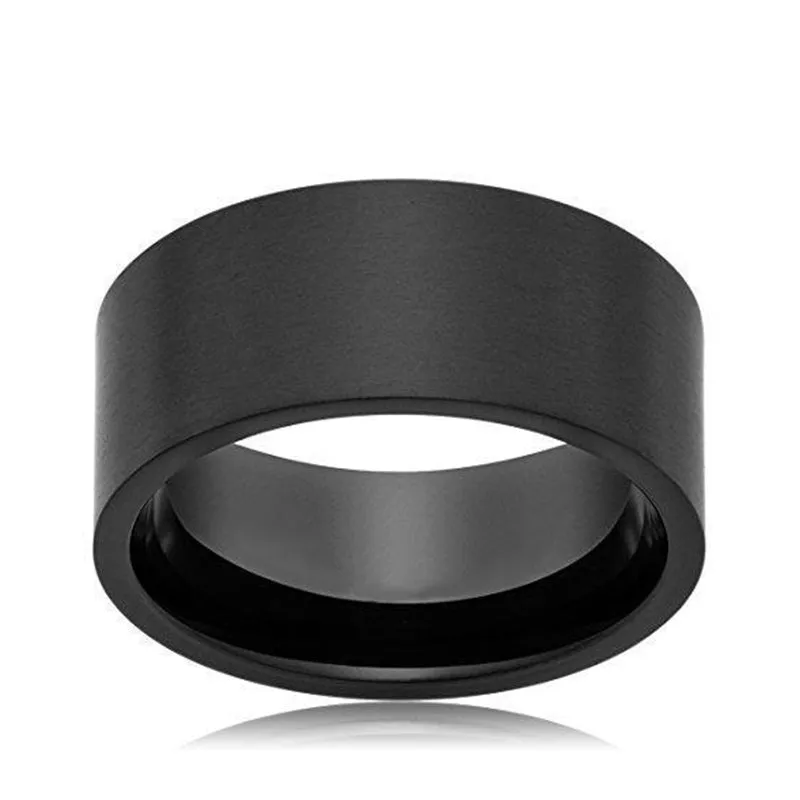 10MM Men's Titanium Ring Wedding Band Black Plated Pipe Cut Brushed Top