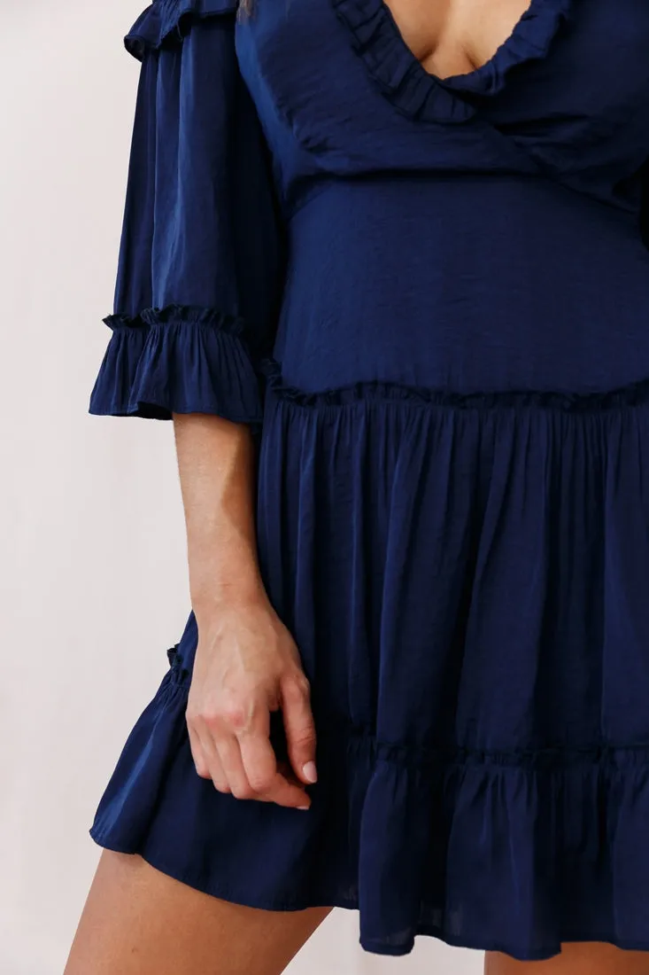 Albany Bell Sleeve Frill Dress Navy