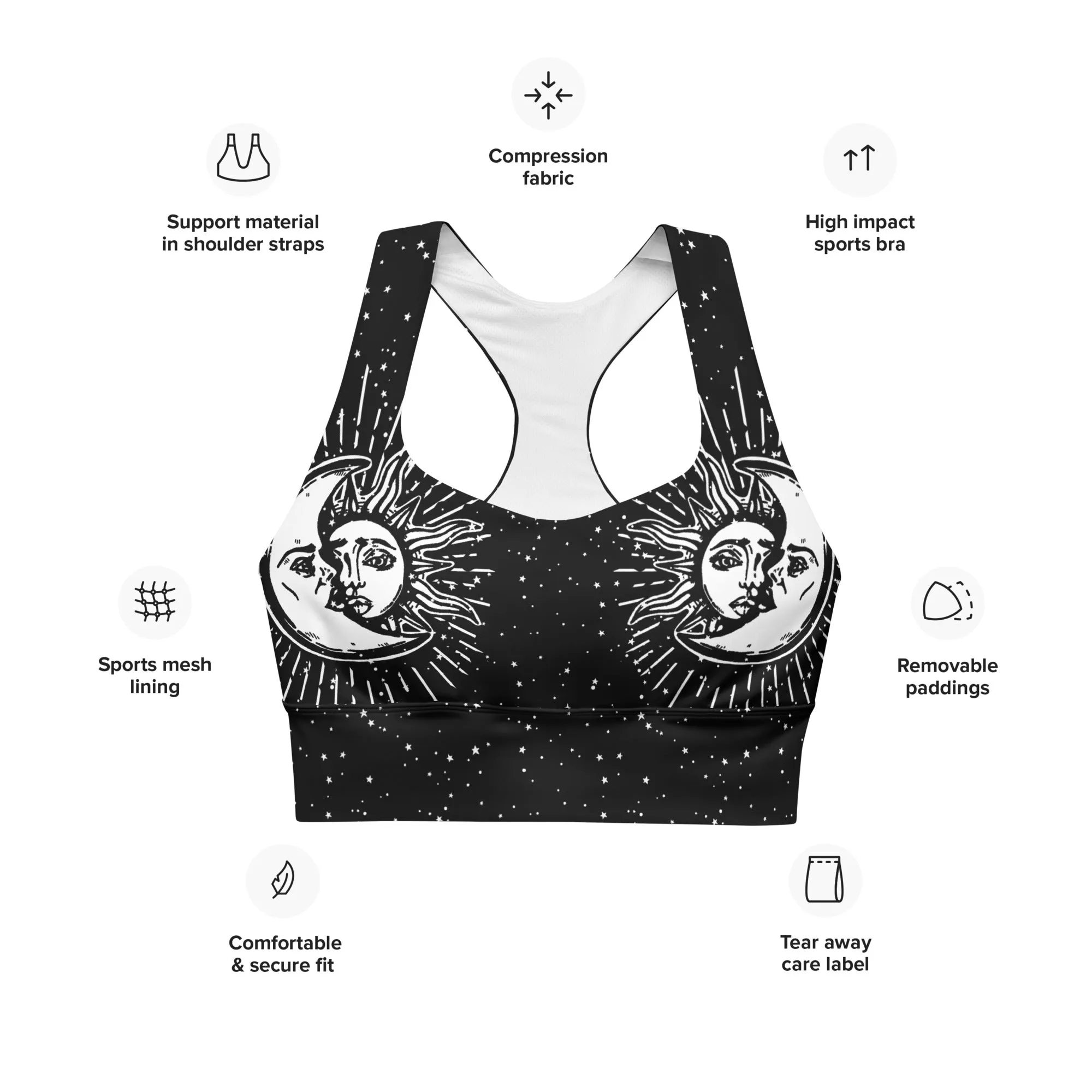 Astral Longline Sports Bra - High Impact Workout for Yoga Gym Fitness - Non-see-through Vegan Bra with removable Padding & UPF 50 