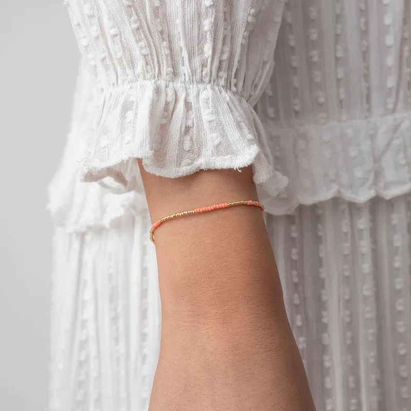 Asym Gold Plated Bracelet w. Peach Beads