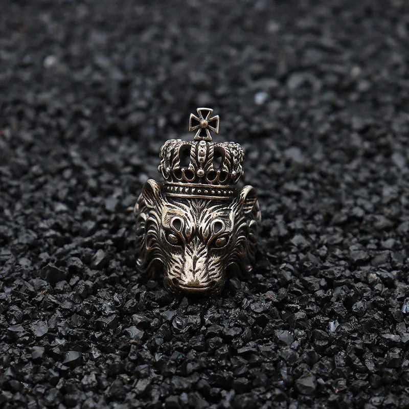 Authentic Crown Lion King Head 925 Sterling Silver Vintage Punk Biker Ring