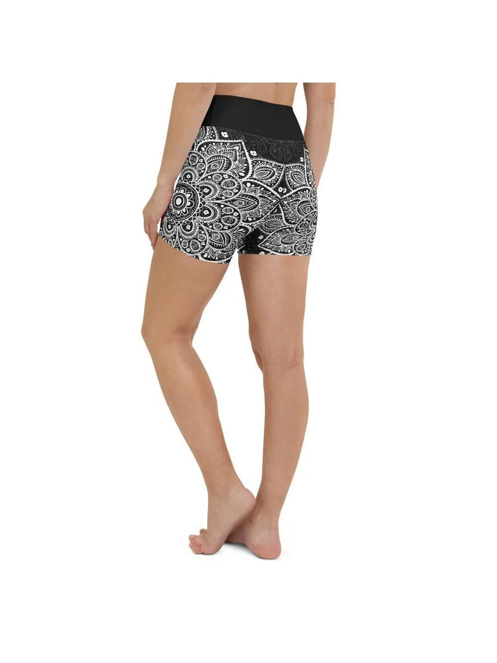 B&W Mandala Yoga Shorts