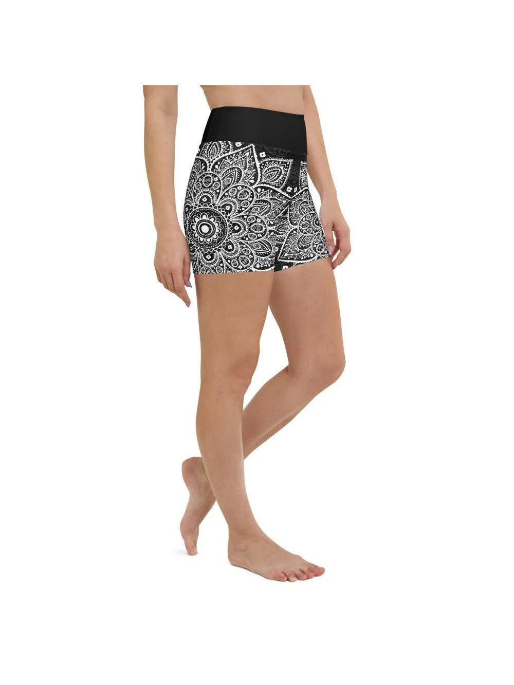 B&W Mandala Yoga Shorts