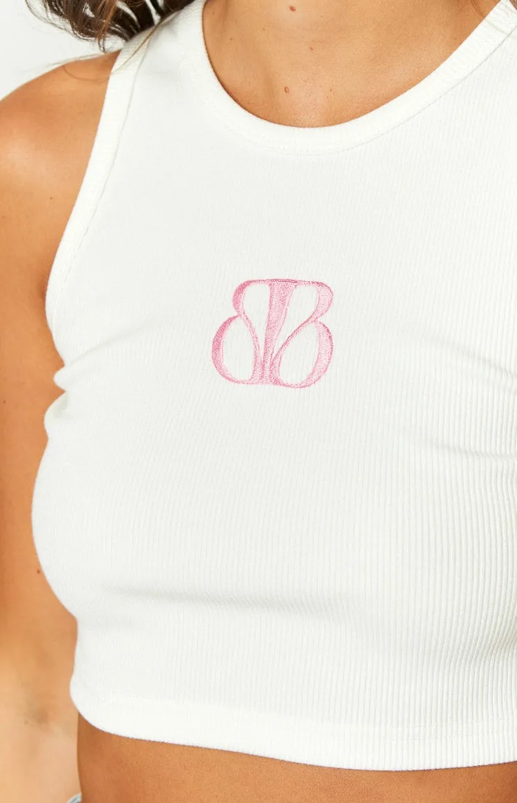 BB White Embroidered Crop Top