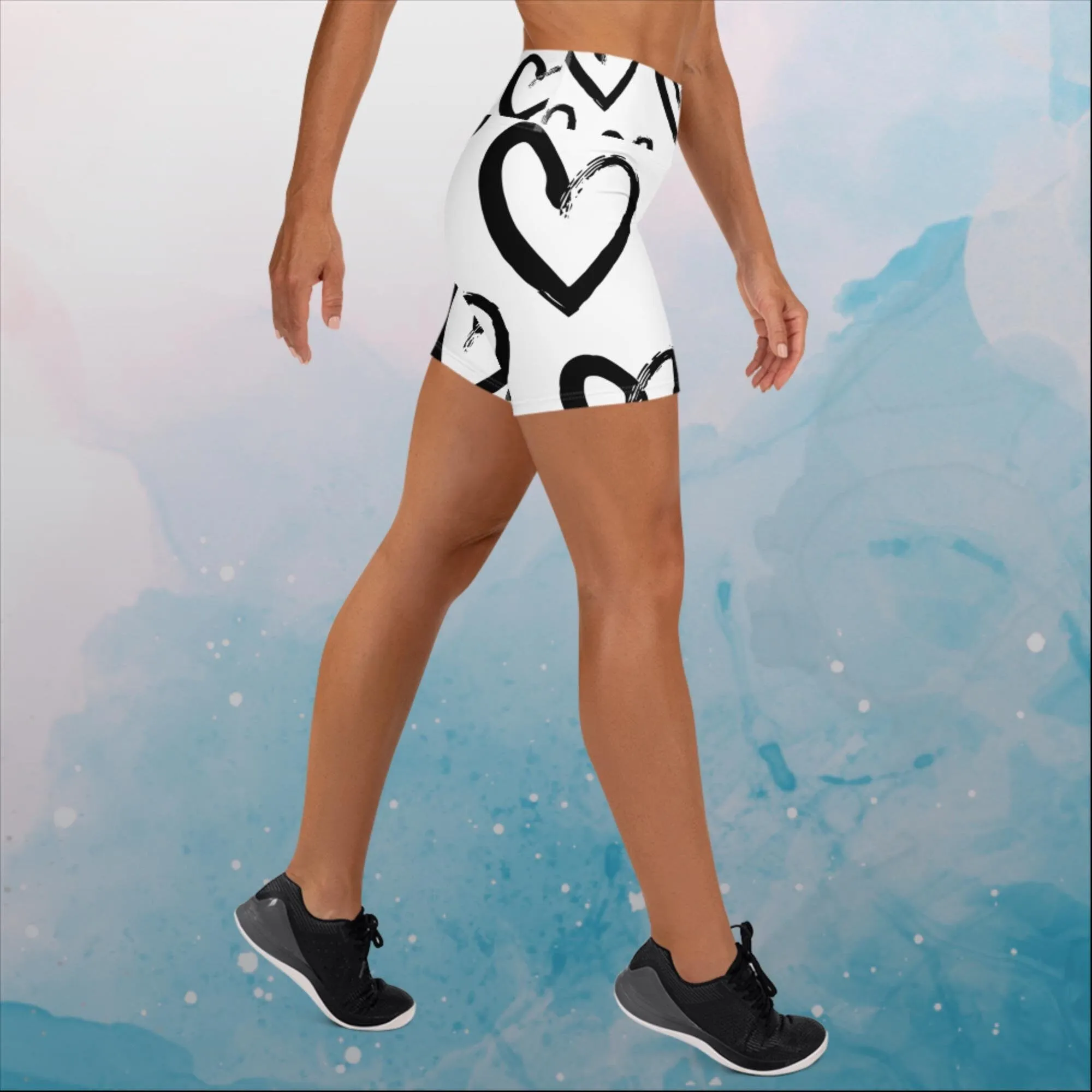 Brush Stroke Hearts Yoga Shorts