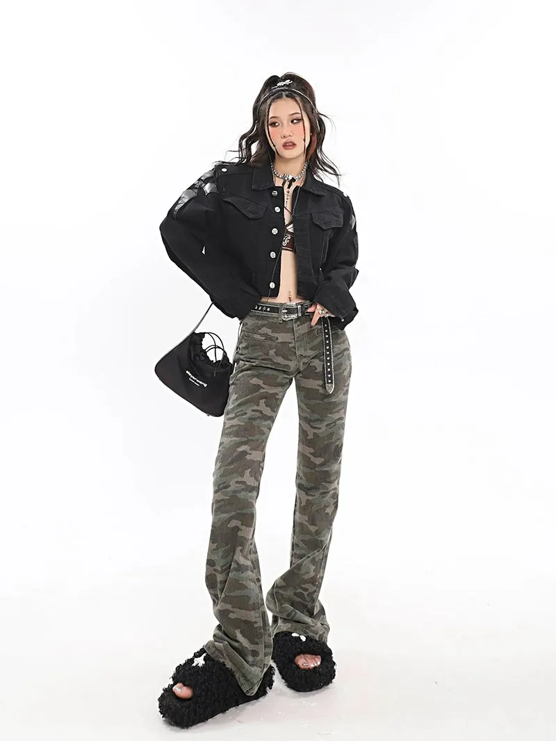 Camo Print Low-Waist Semi Flare Jeans