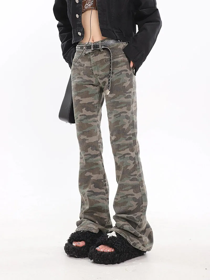 Camo Print Low-Waist Semi Flare Jeans