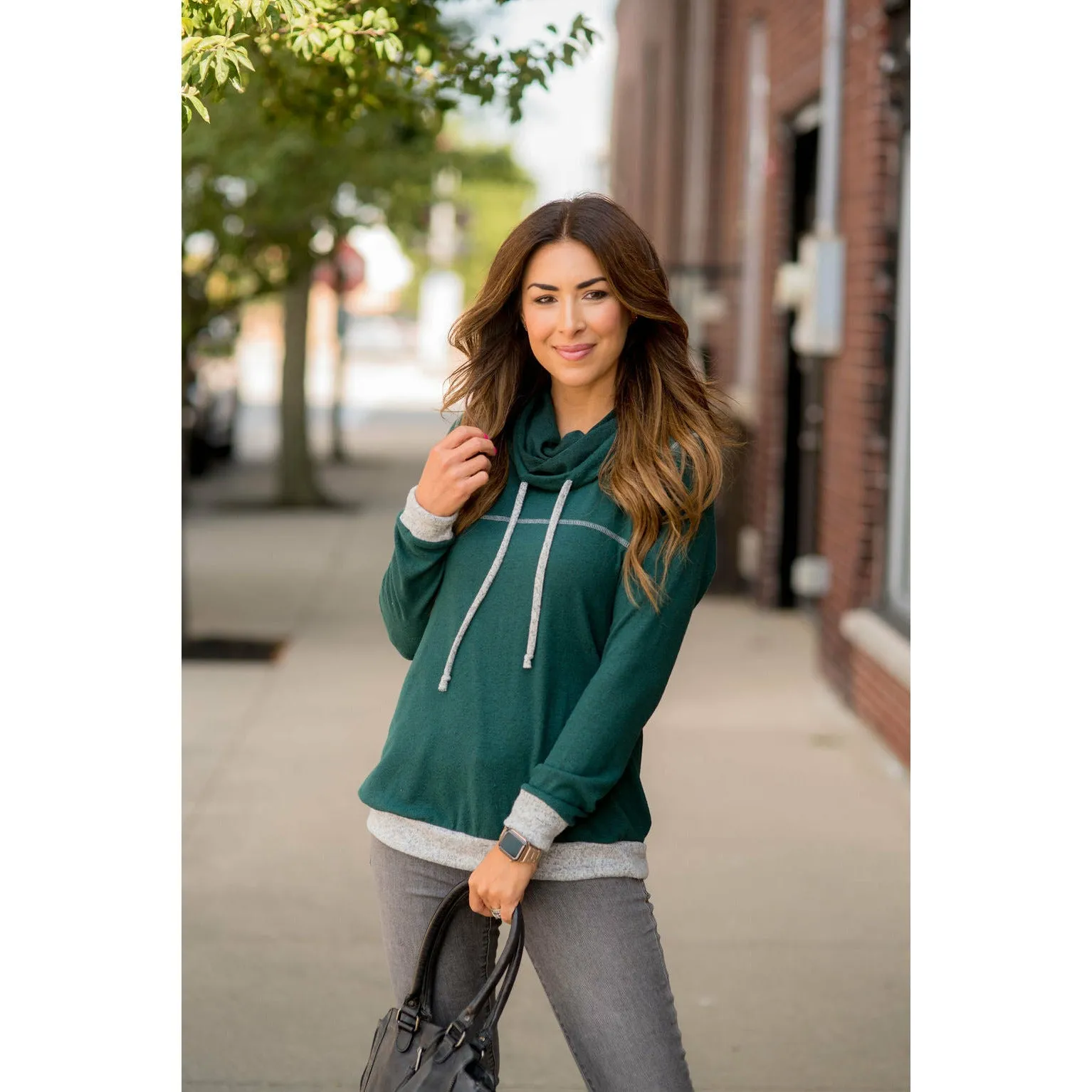 Comfy Stitched Cowl Neck Sweatshirt