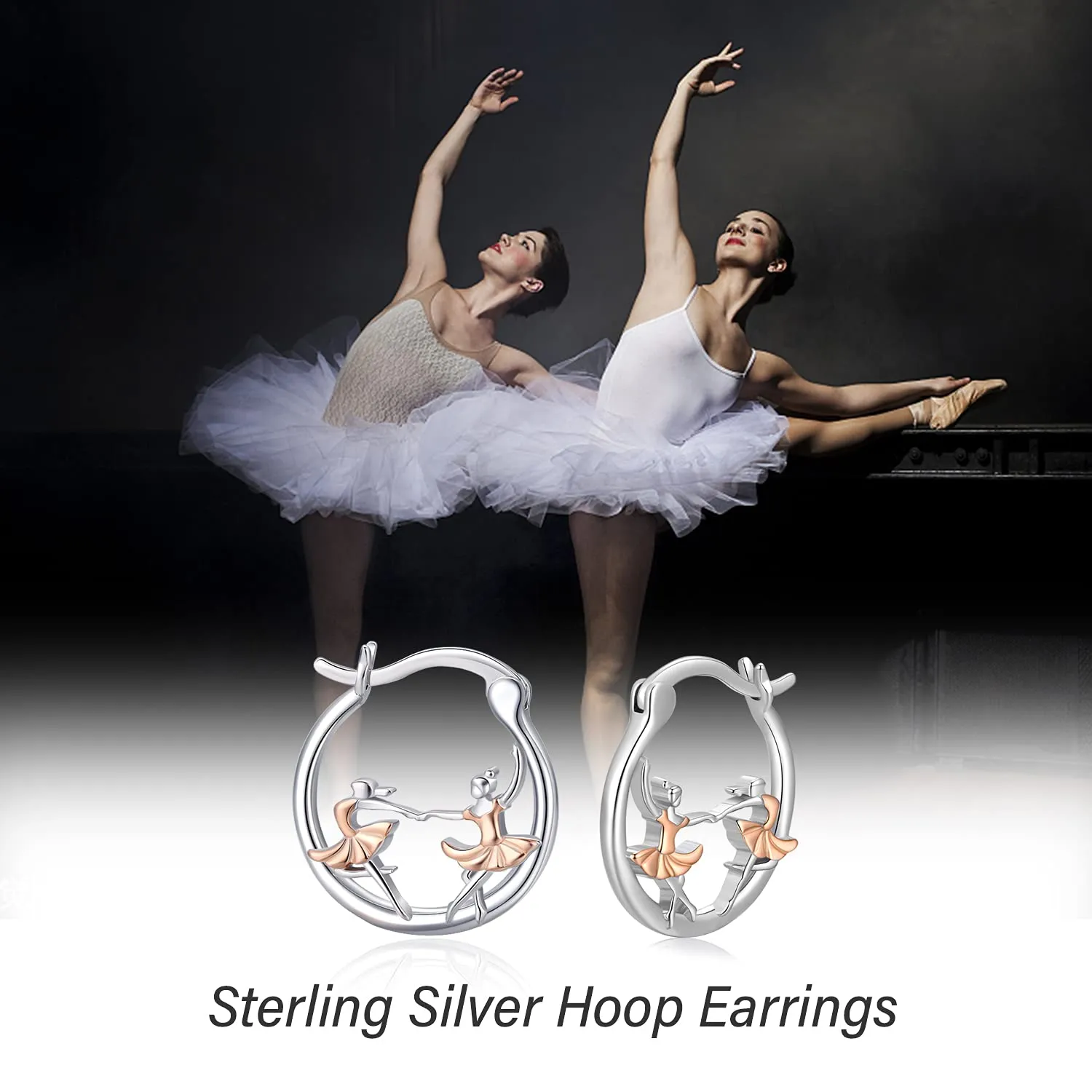 Dance Earrings Sterling Silver Ballerina Huggie Hoop Earrings Cartilage Earrings for Sensitive Ears Ballet Dancer Gifts for Women Girls