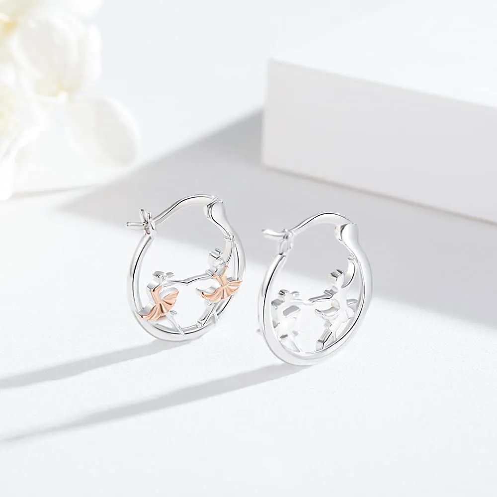 Dance Earrings Sterling Silver Ballerina Huggie Hoop Earrings Cartilage Earrings for Sensitive Ears Ballet Dancer Gifts for Women Girls