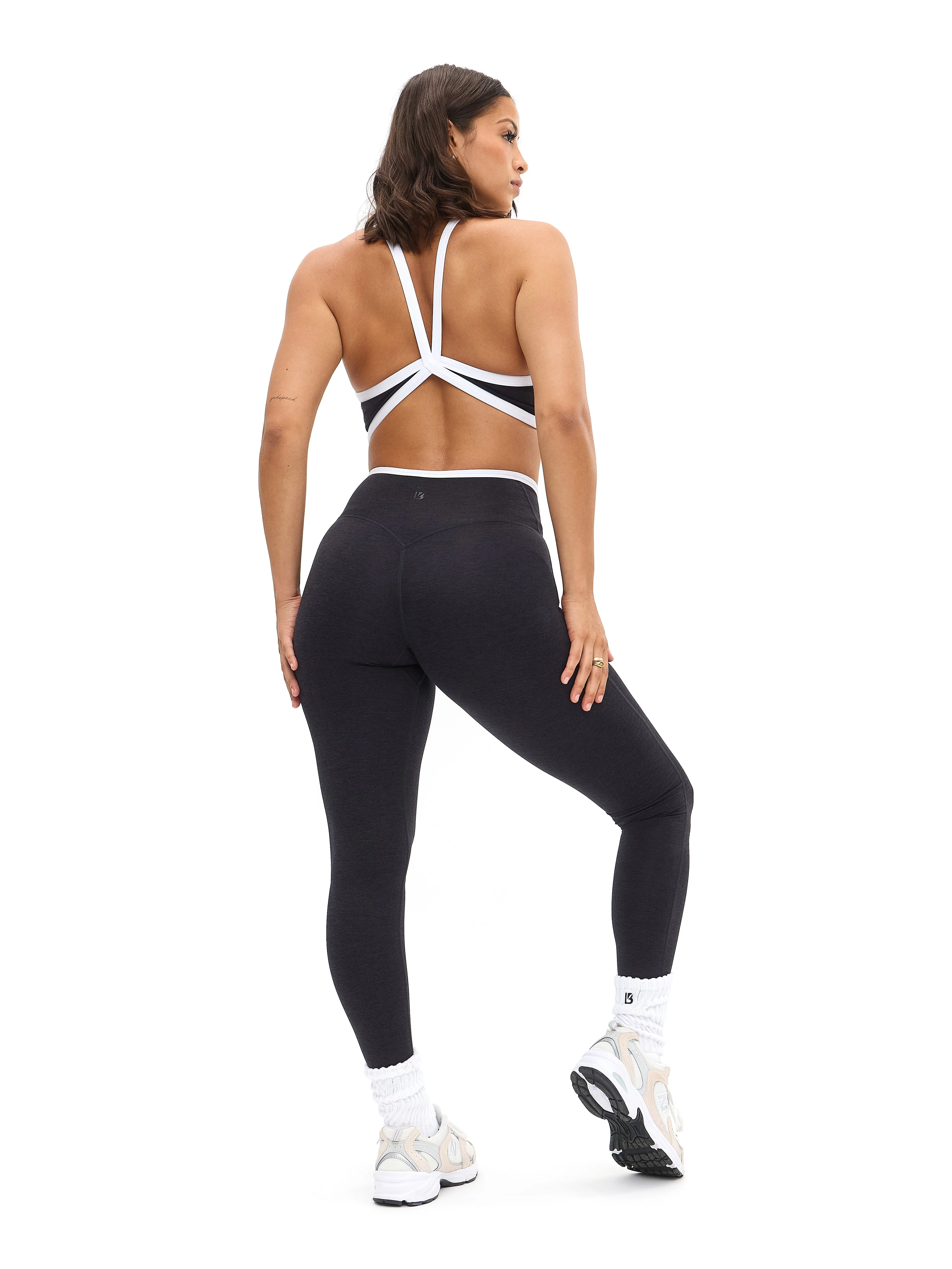 Dream Heather Contrast Sports Bra - Onyx Black and White