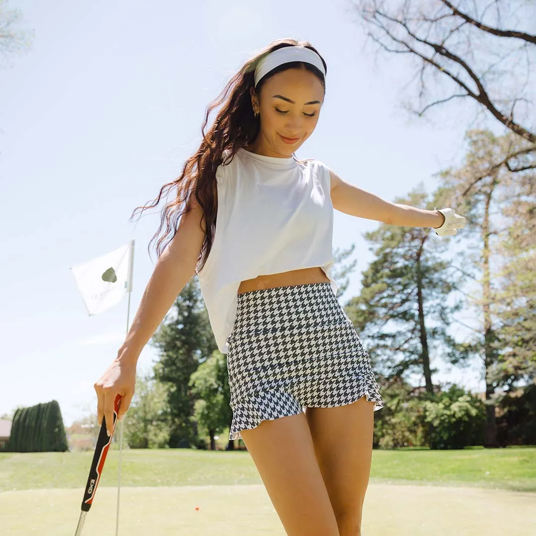 Houndstooth High-Waisted Swim Skirt