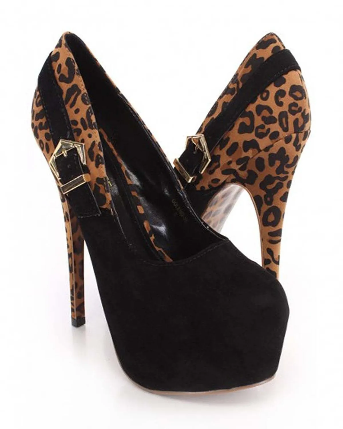 Leopard Print Black Faux Suede Stiletto Heels Platform Pump Fourever Funky