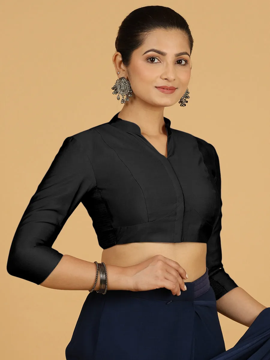 Maya x Rozaana | Three Quarter Sleeves Saree Blouse in Raven Black