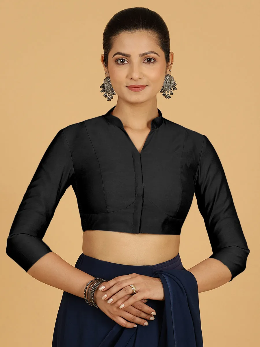 Maya x Rozaana | Three Quarter Sleeves Saree Blouse in Raven Black