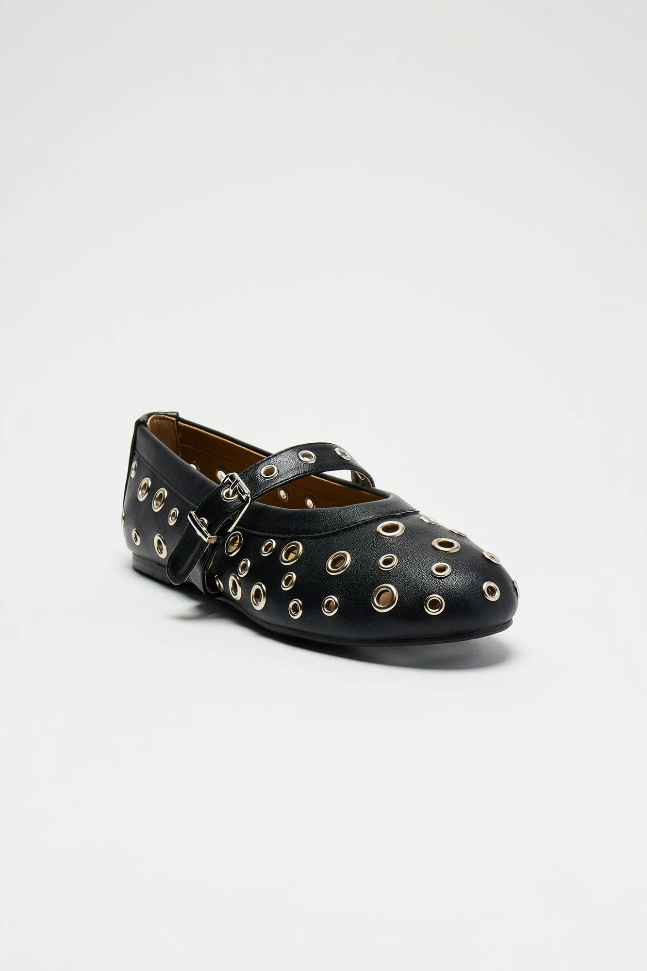 No Feelings Grommet Ballet Flats - Black