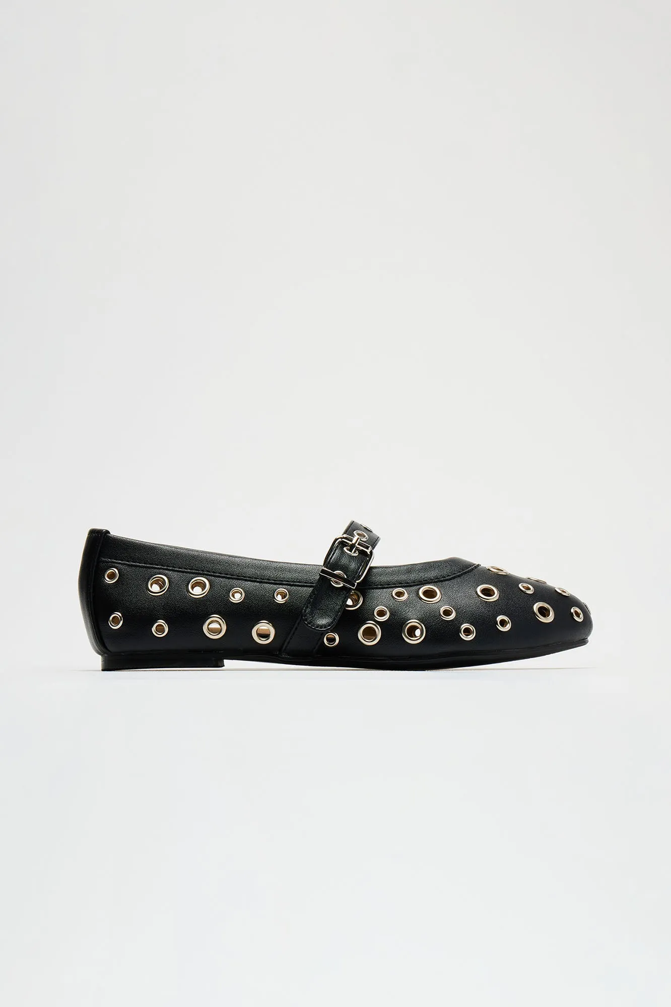 No Feelings Grommet Ballet Flats - Black