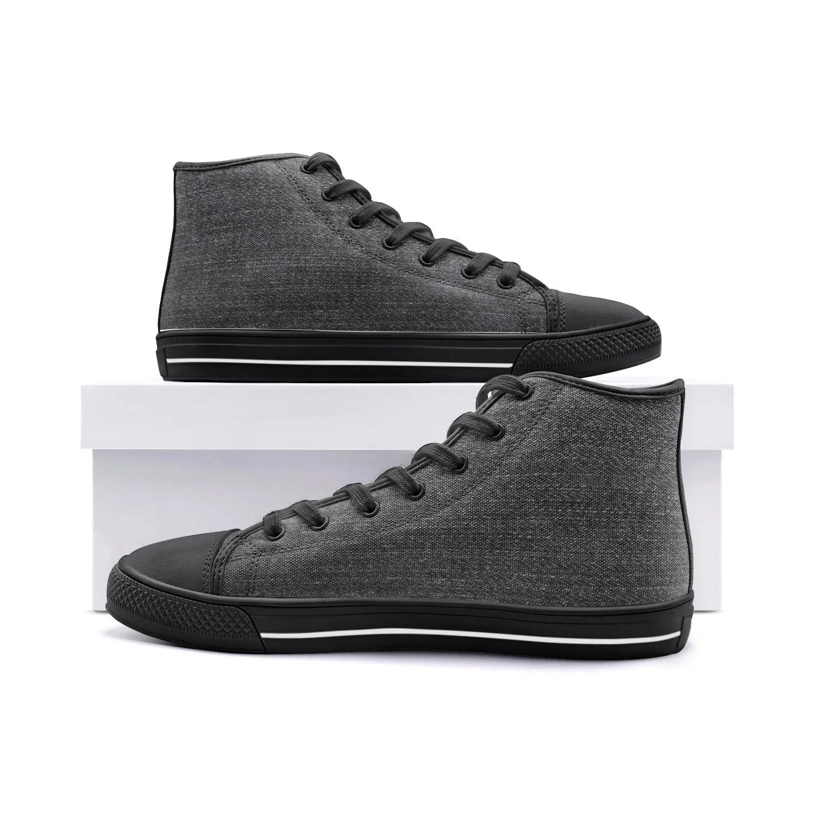 Our Best Canvas High Top Sneaker 👟 Men and Women Black Denim Pattern