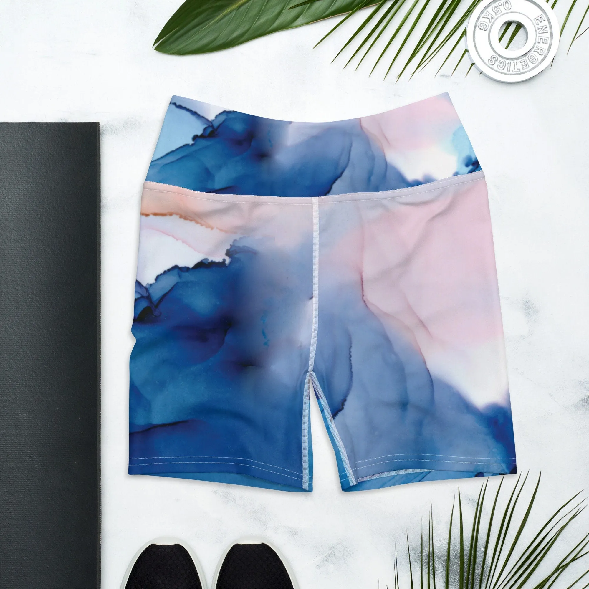 Pastel Marbling Light Yoga Shorts for Workouts or Swimming