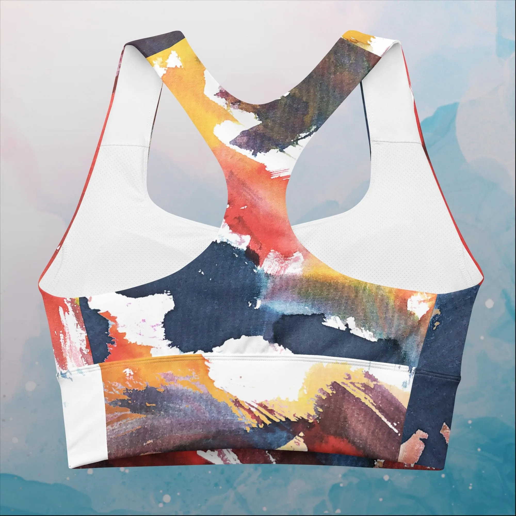 Primary Color Pallet Paint Print Womens Longline Sports Bra