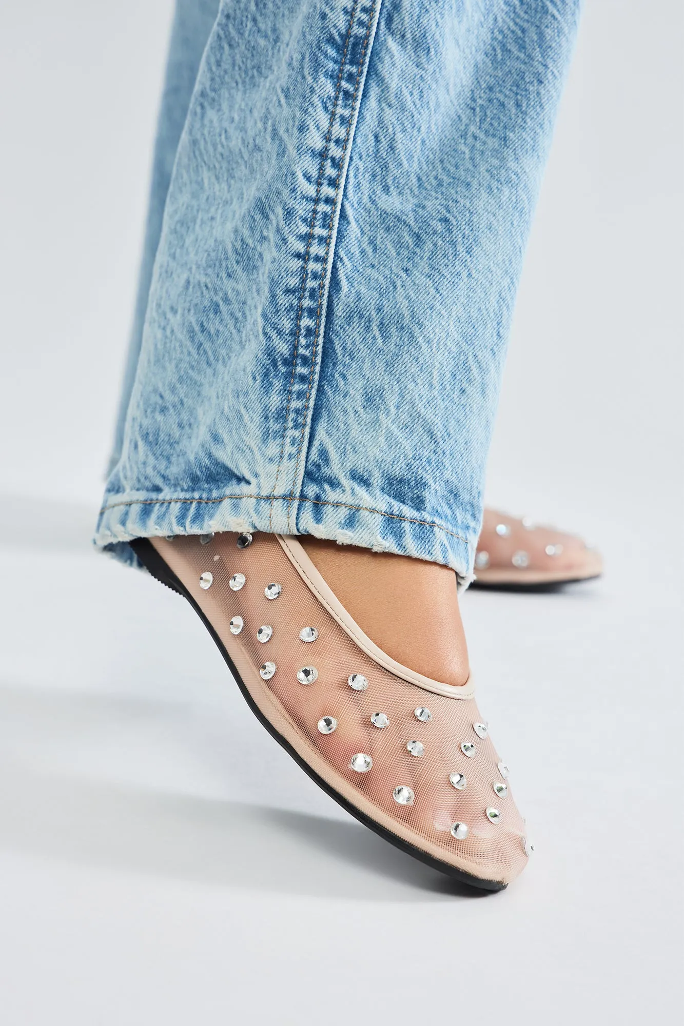 See Me Again Rhinestone Ballet Flats - Nude