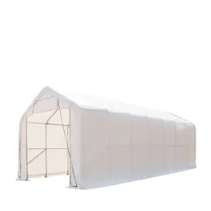 TMG Industrial 15’ x 35’ RV/Motorhome Storage Shelter, 17 oz PVC Fabric Cover, Front Roll-Up Door, Enclosed Rear Wall, 3-Layer Galvanized Steel Frame, 10’ Straight Sidewalls, TMG-ST1535