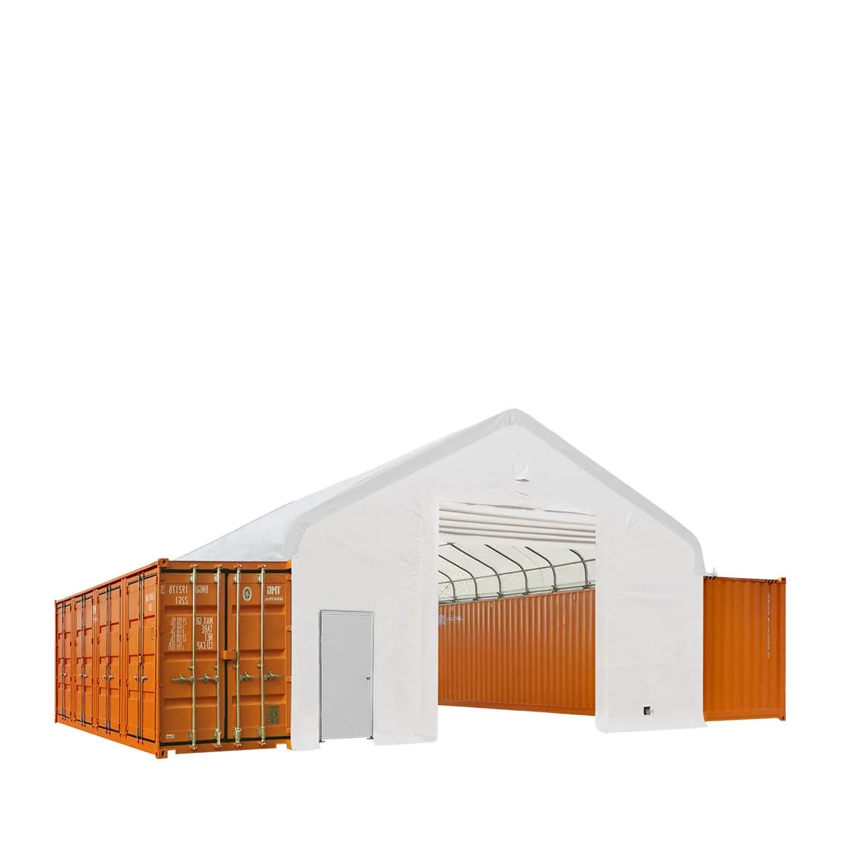 TMG Industrial 30' x 40' Container Peak Roof Shelter Pro Series with Heavy Duty 17 oz PVC Cover, Fully Enclosed front and back endwalls, TMG-ST3041CG