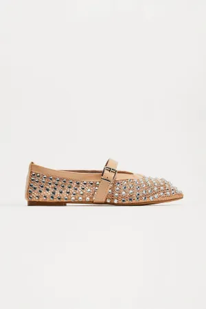 Trust Me Embellished Mesh Ballet Flats - Nude