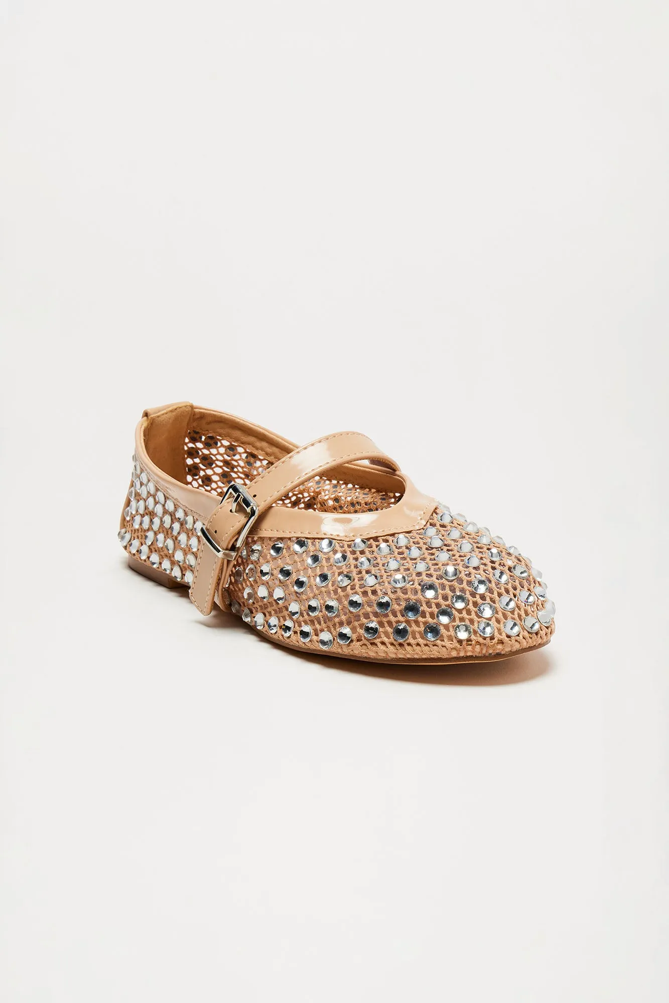 Trust Me Embellished Mesh Ballet Flats - Nude