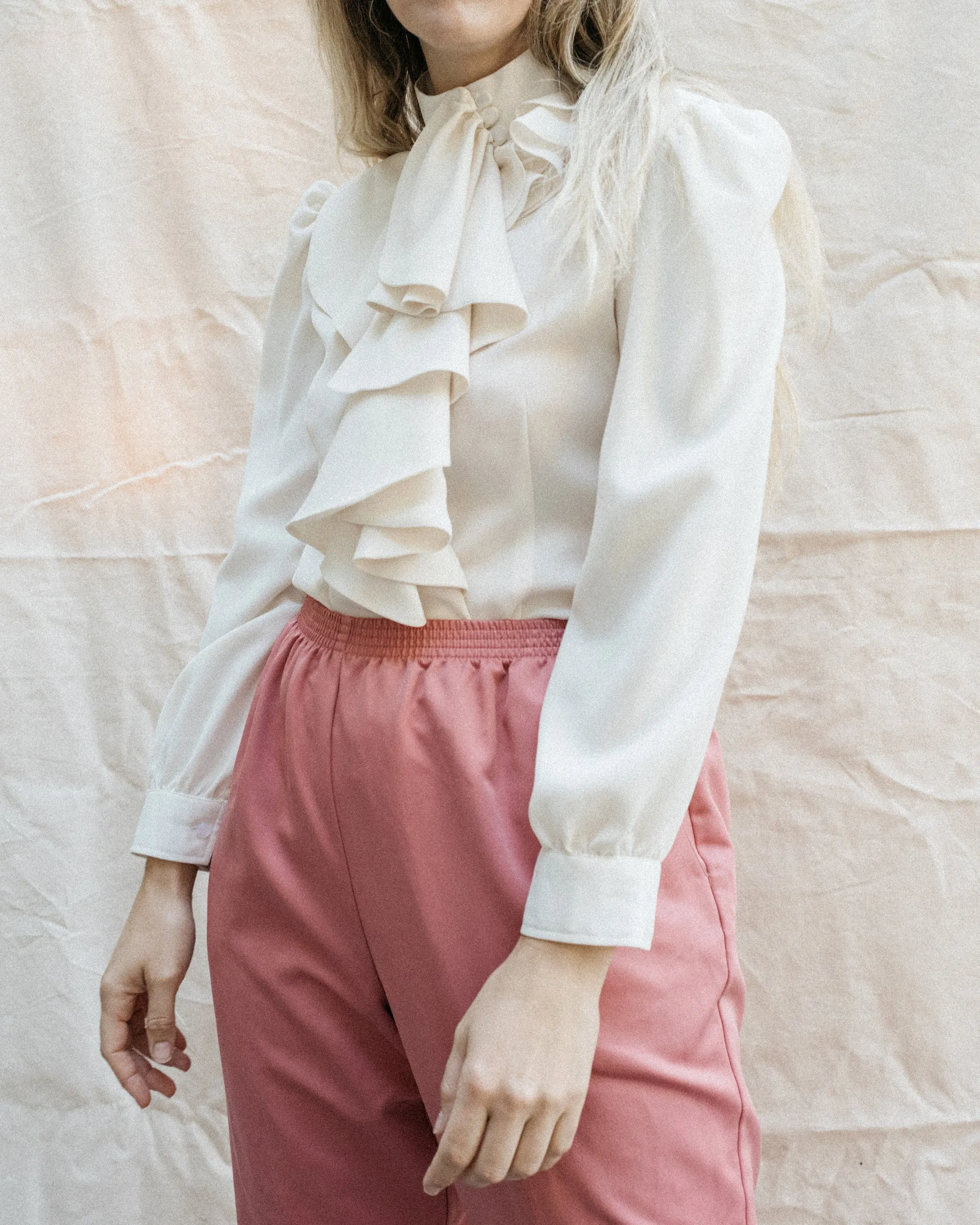 Vintage Creme Ruffle Blouse (S/M)