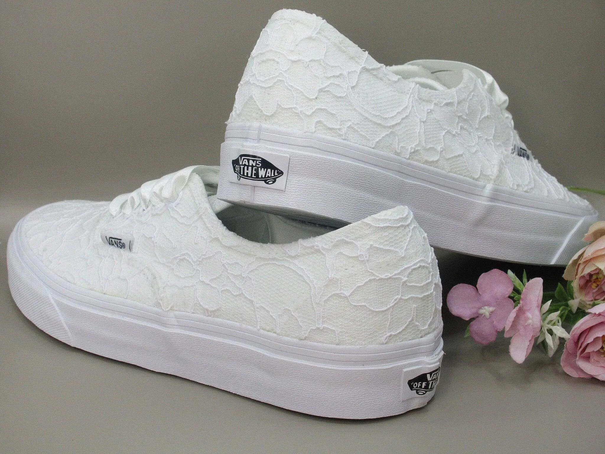 White Lace Vans Wedding Trainers For Brides.