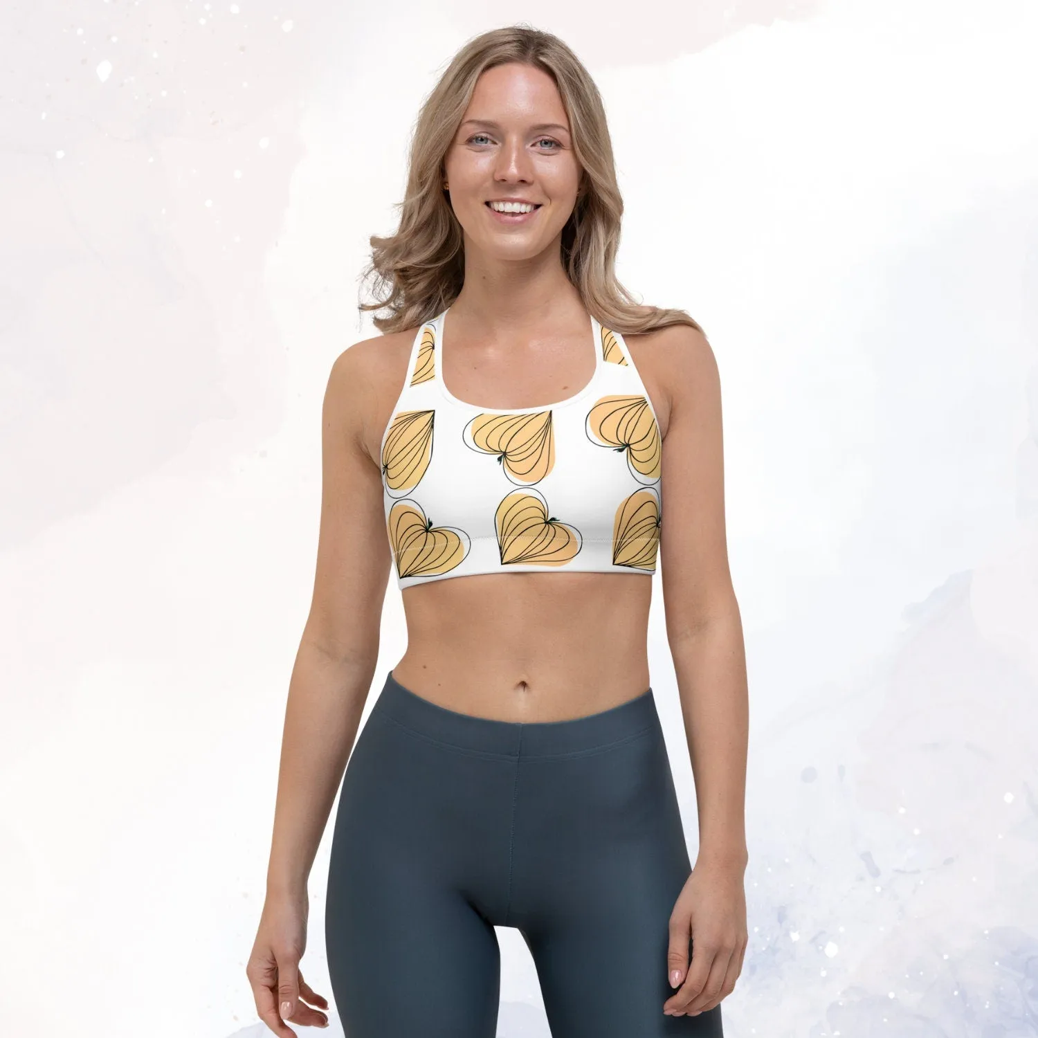 White Pumpkin Hearts Hand Drawn Sports Bra