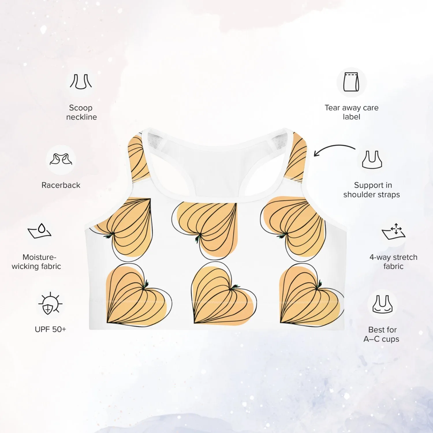 White Pumpkin Hearts Hand Drawn Sports Bra